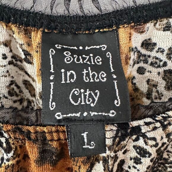 Vintage Suzie in the City Flare Sleeve Cinched Waist Scoop Lace Animal Y2K Large - Picture 3 of 8